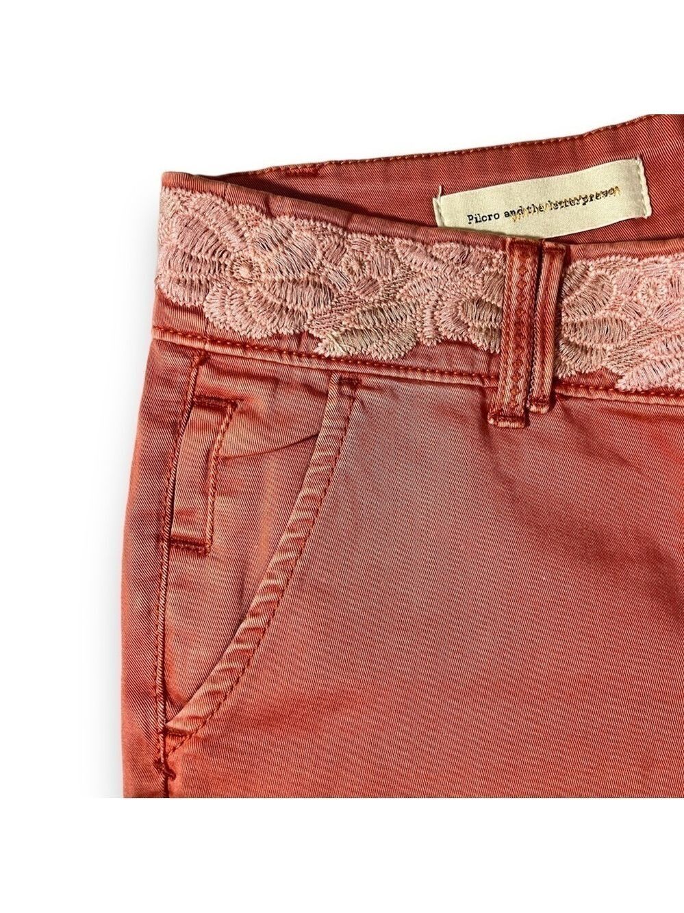 Pilcro and the Letterpress Women’s Hyphen Fit Lace Detail Chinos Coral Size 26 - Picture 3 of 7